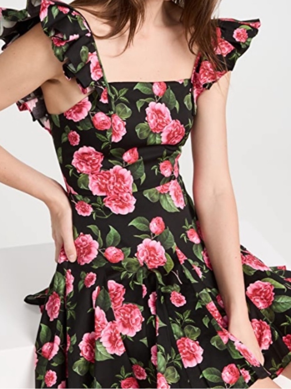 Alice + Olivia Ginny Ruffle Sleeve Godet Dress floral skater